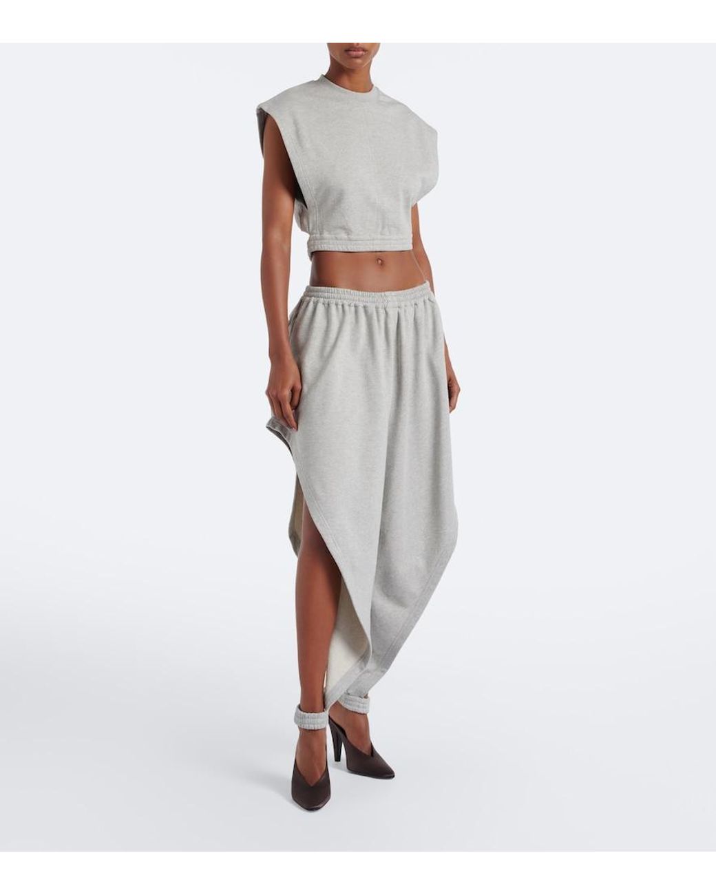 Alaïa Gray Ruffled Cotton-Blend Fleece Tapered Pants