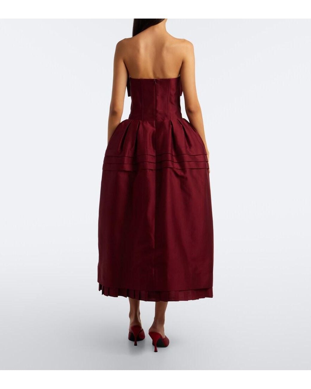 ShuShu/Tong Red Bow-Detail Wool And Silk Blend Bustier Dress