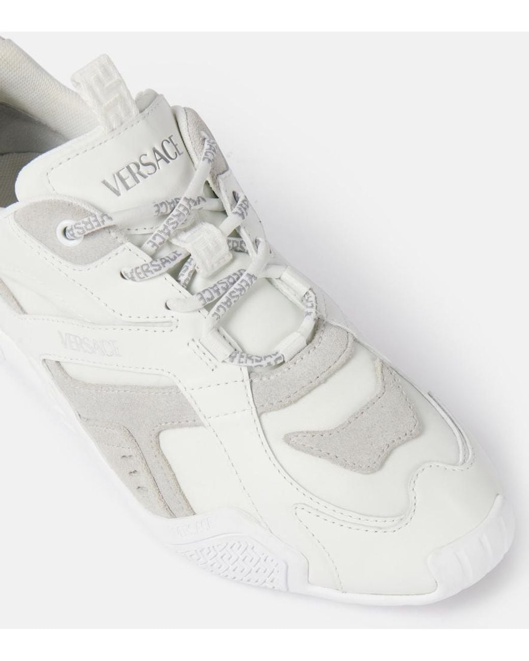 Zapatillas Galaxia De Piel Con Ante Versace de color White