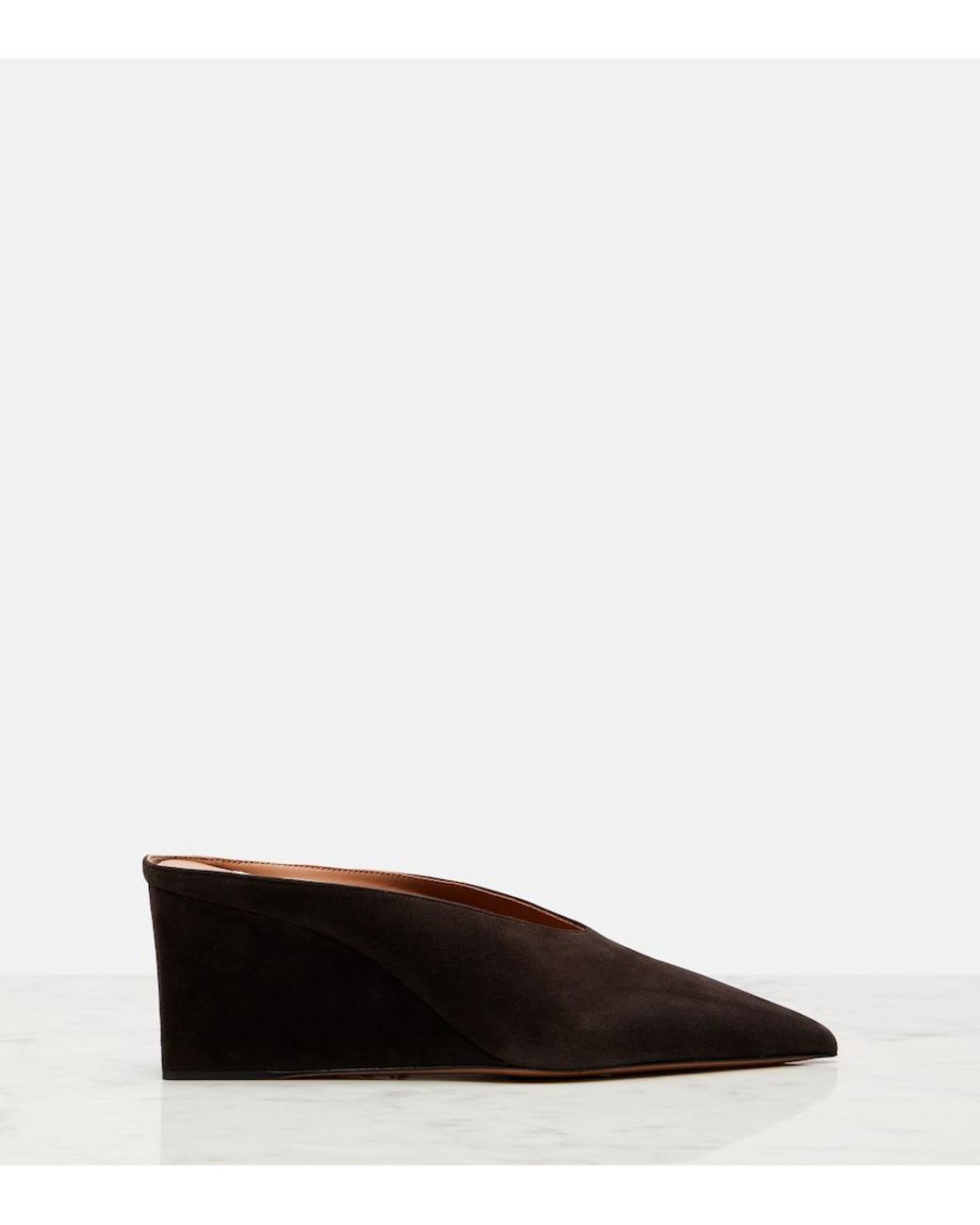 Alaïa Brown 75 Suede Point-Toe Wedge Mules