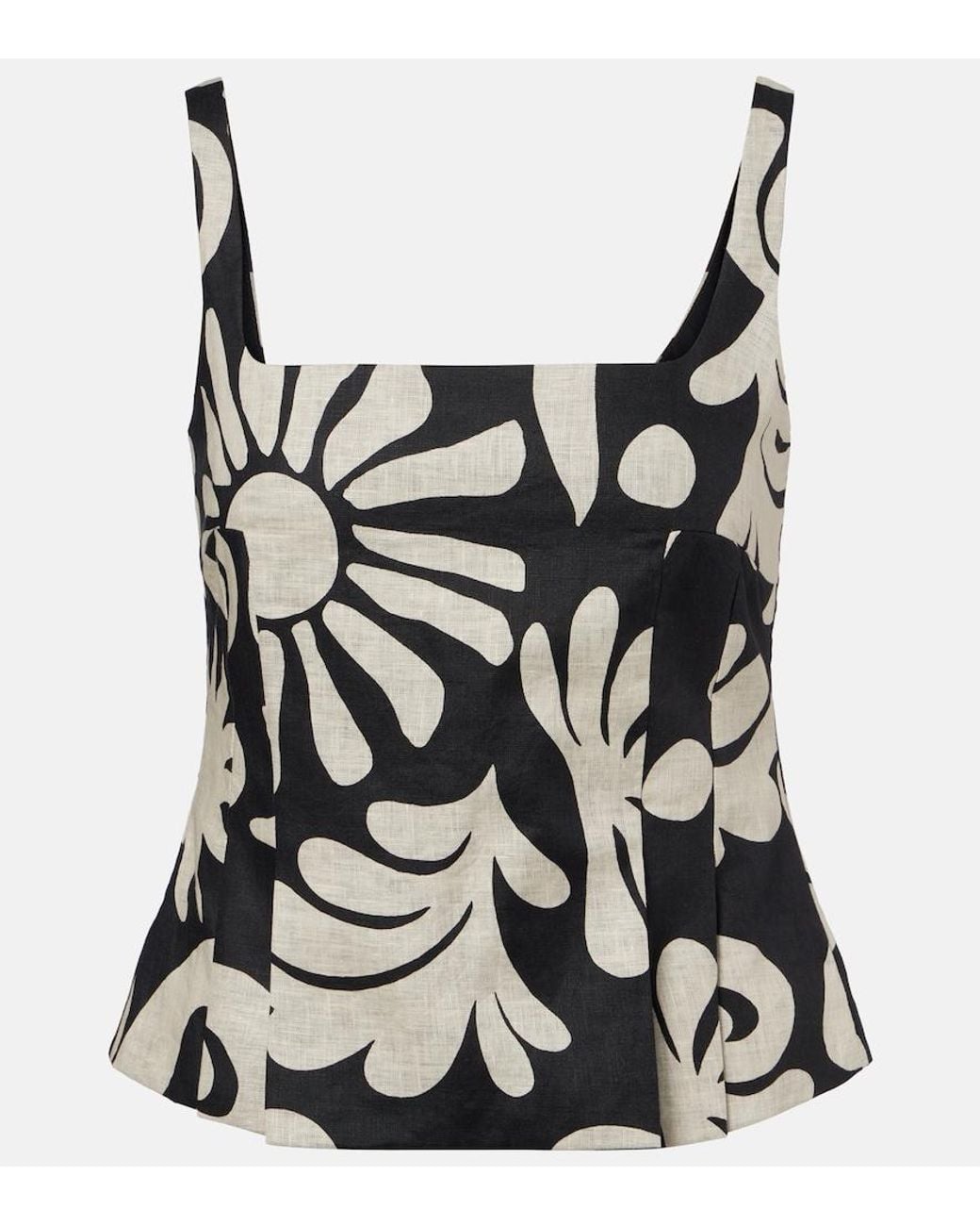 Cala De La Cruz Black Rami Printed Linen Top