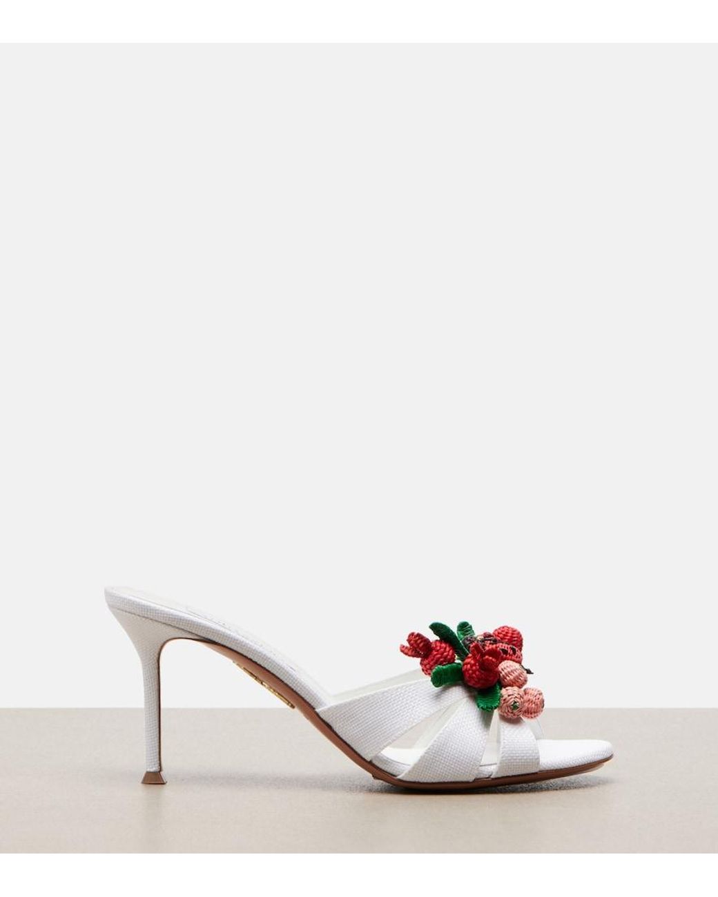 Aquazzura White Botanica Raffia-Effect Mules