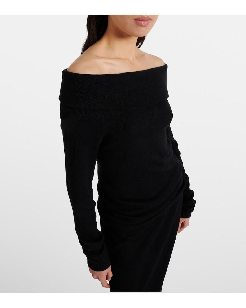 Lisa Yang Black Off-Shoulder Cotton And Cashmere Top
