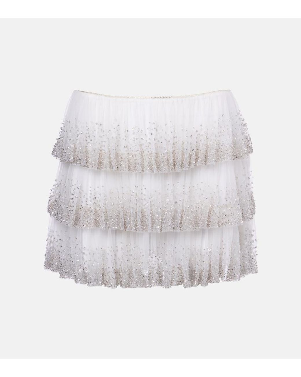 Clio Peppiatt White Evie Beaded Tiered Tulle Miniskirt