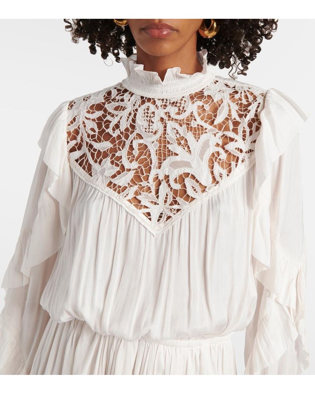 Isabel Marant White Frilled Collar Long Dress