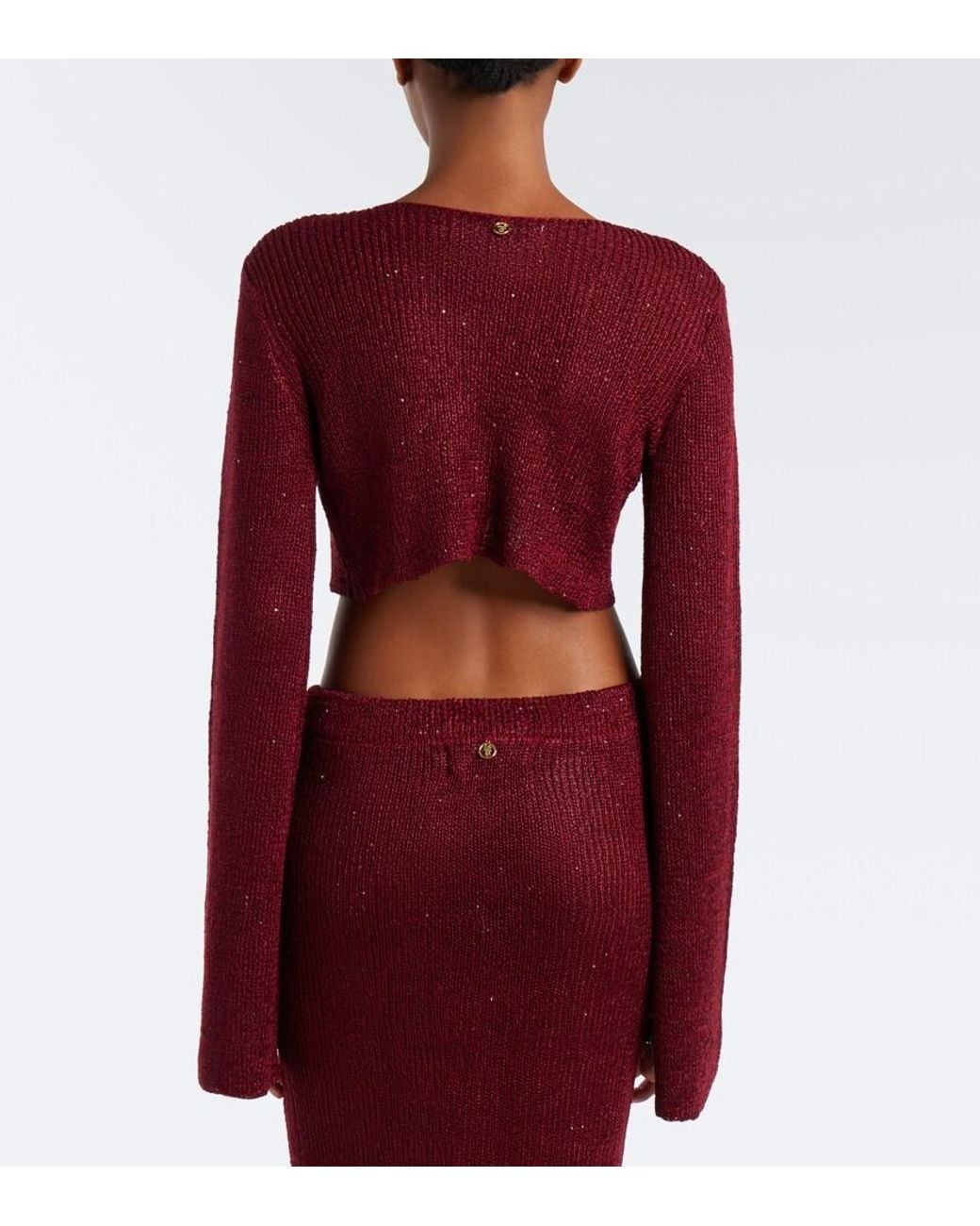 Bananhot Red Alma Cropped Sequined Cardigan