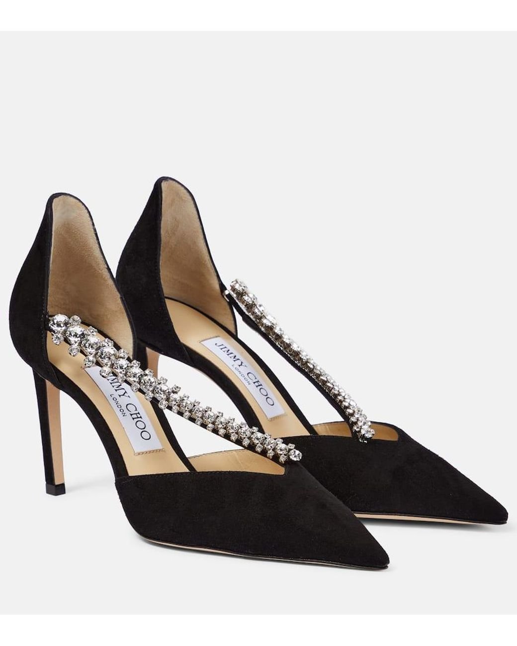 Jimmy Choo Bee 85 Embellished Suede Pumps in Black | Lyst