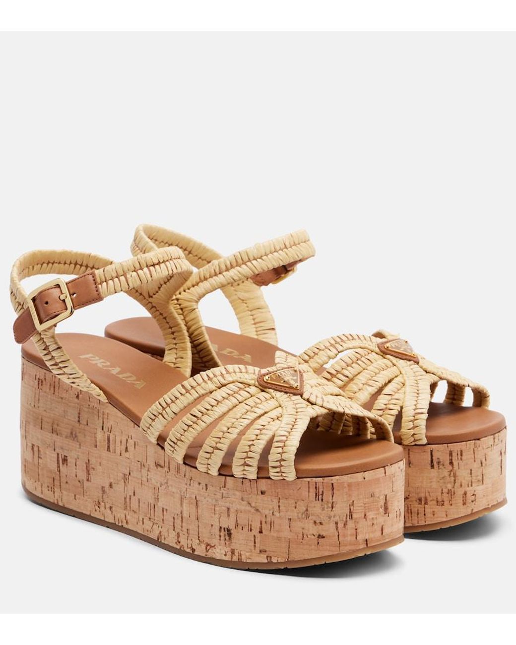Prada Metallic Crochet Wedge Sandals