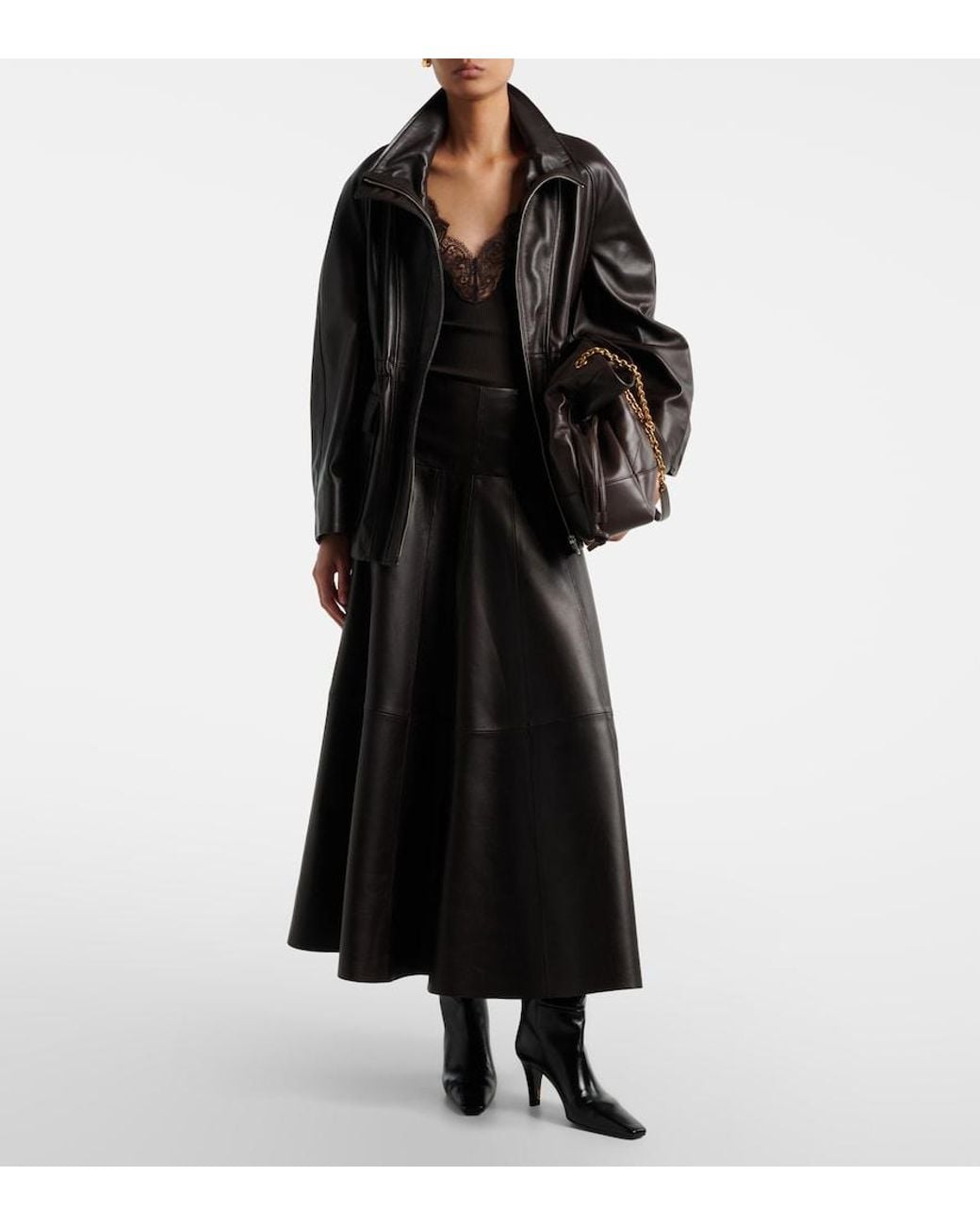 Nour Hammour Black Daria Leather Midi Skirt