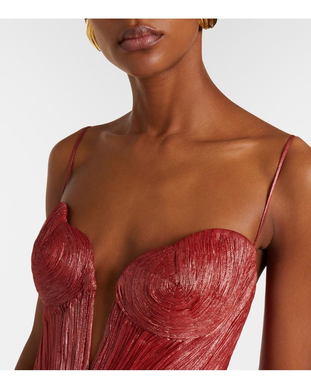 Maria Lucia Hohan Red Cecilia Draped Silk Muslin Bustier Gown