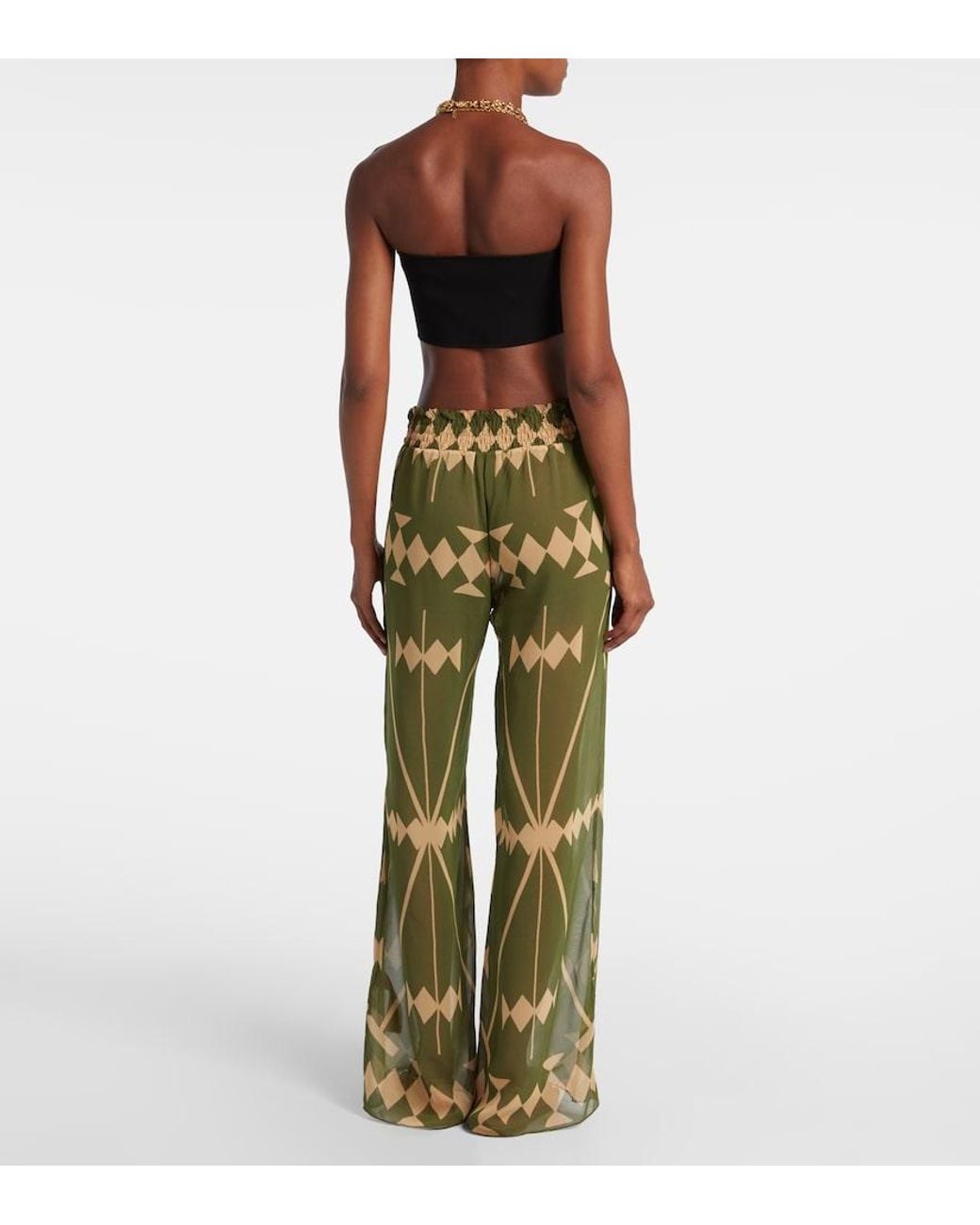 Johanna Ortiz Green Printed Sheer Chiffon Palazzo Pants