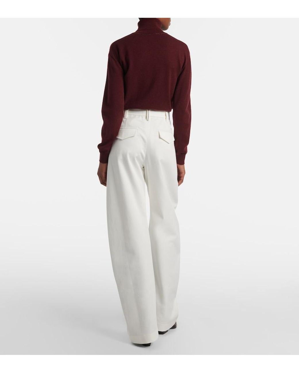 Brunello Cucinelli White Cotton Barrel-Leg Pants
