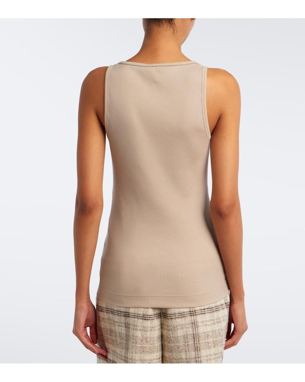 Brunello Cucinelli Natural Monilli Ribbed-Knit Cotton-Blend Tank Top