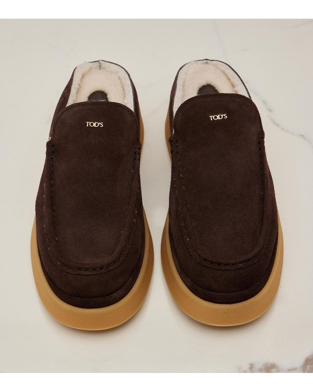 Tod's Brown Shearling-Lined Suede Platform Mules