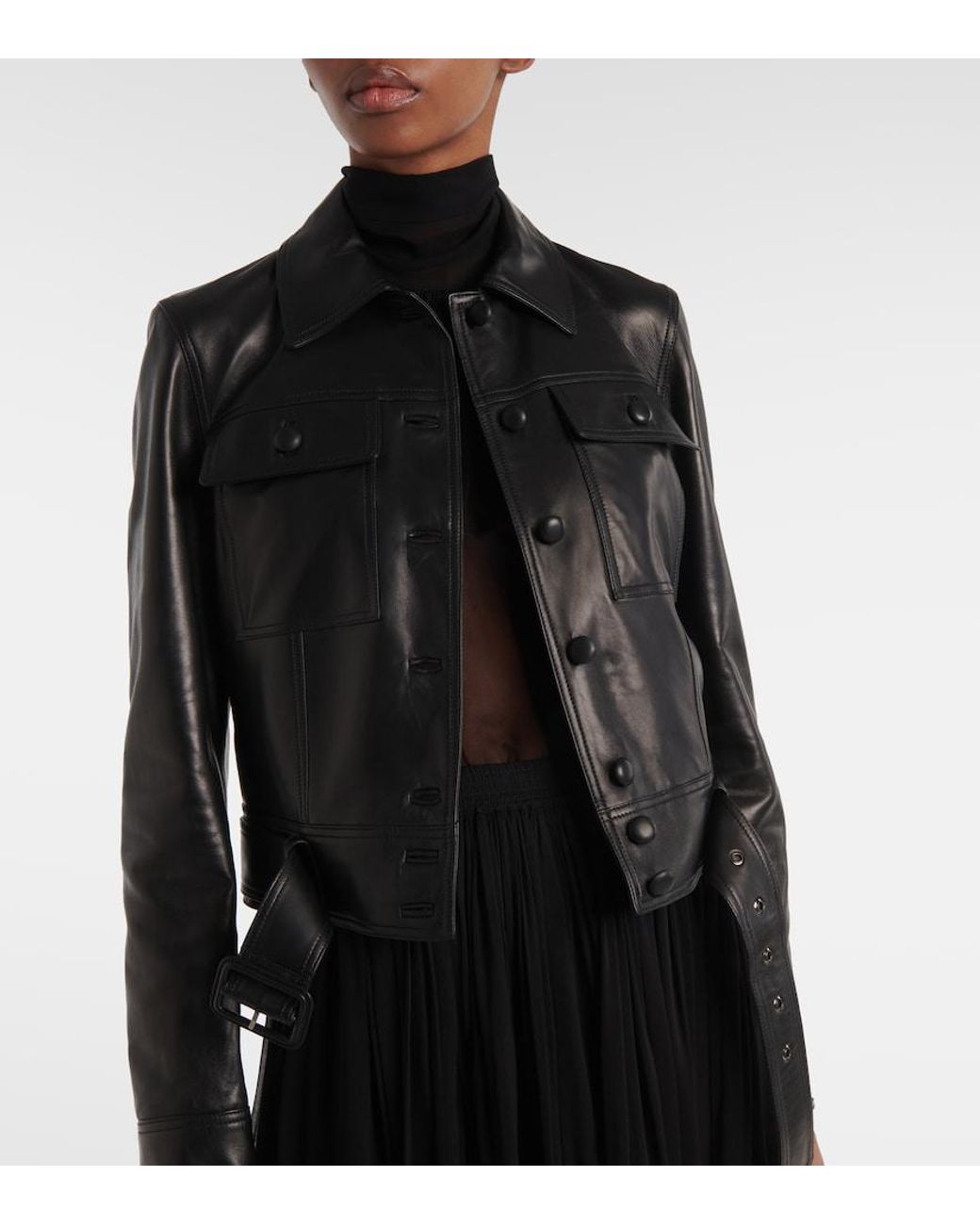 Chaqueta Cropped De Piel Saint Laurent de color Black