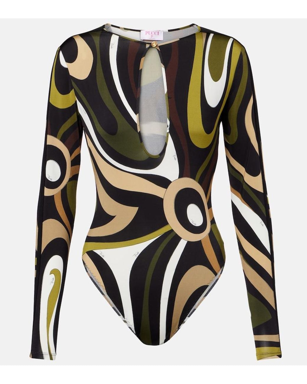 Emilio Pucci Black Marmo Printed Satin Bodysuit