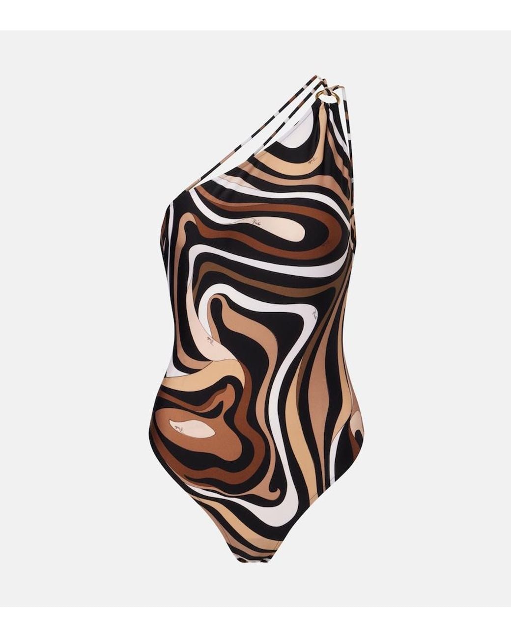 Emilio Pucci Brown Marmo One-Shoulder Swimsuit