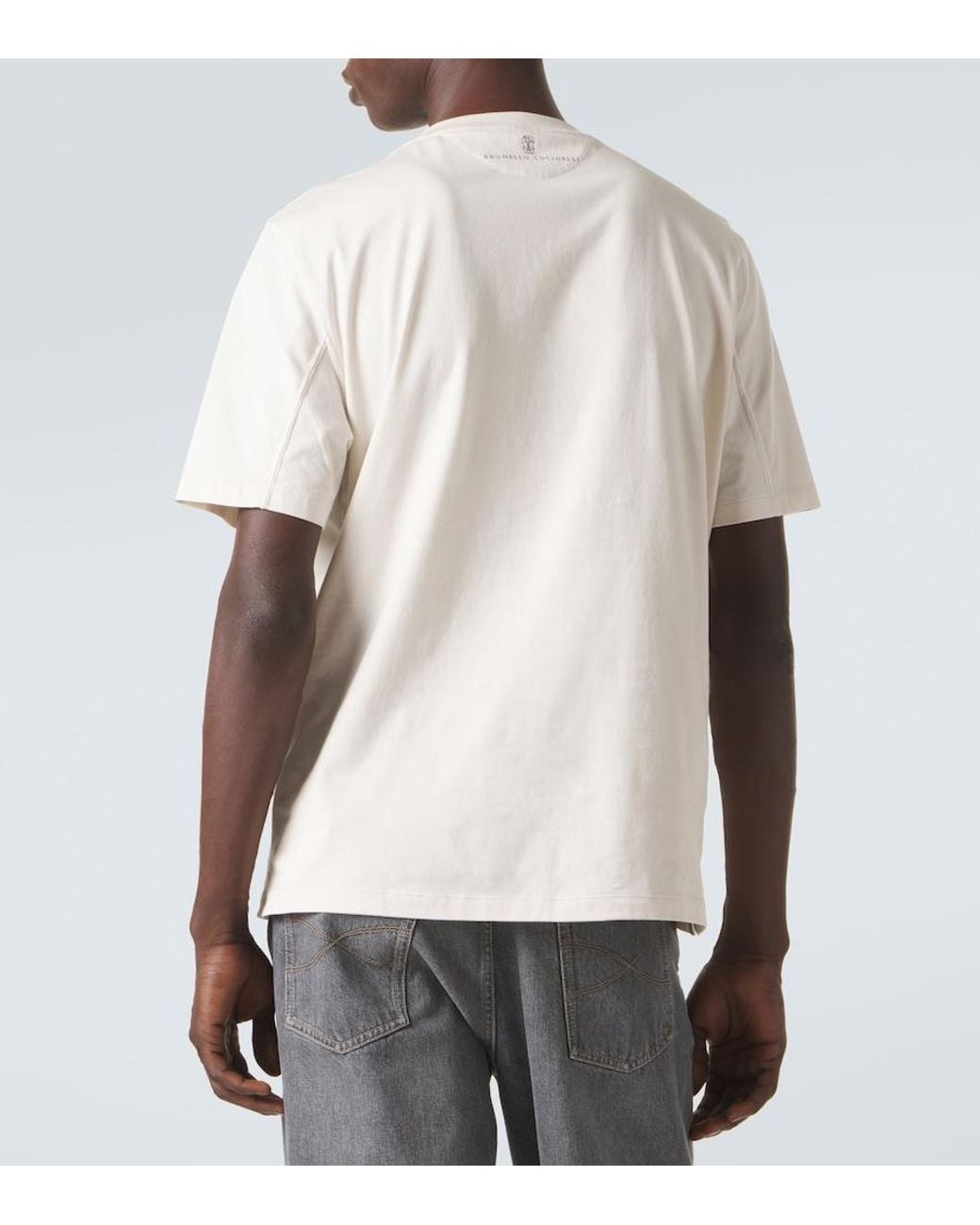 Brunello Cucinelli White Printed Cotton Jersey T-Shirt for men