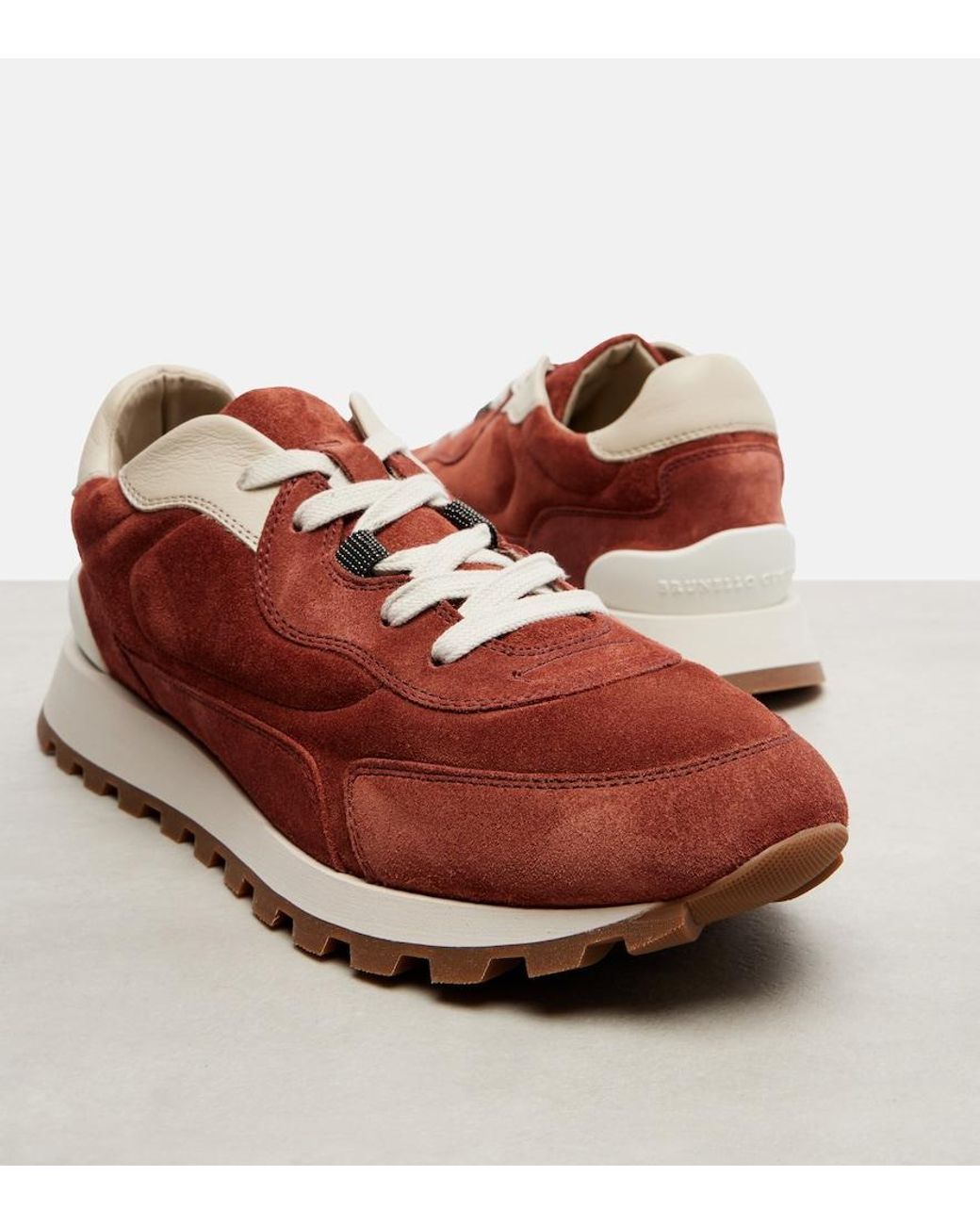 Brunello Cucinelli Red Monili Suede Sneakers