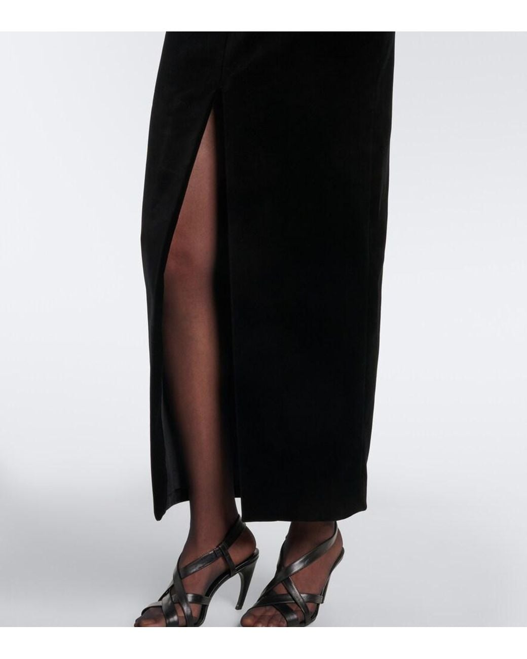 Khaite Black Lachlan Cotton Velvet Pencil Skirt
