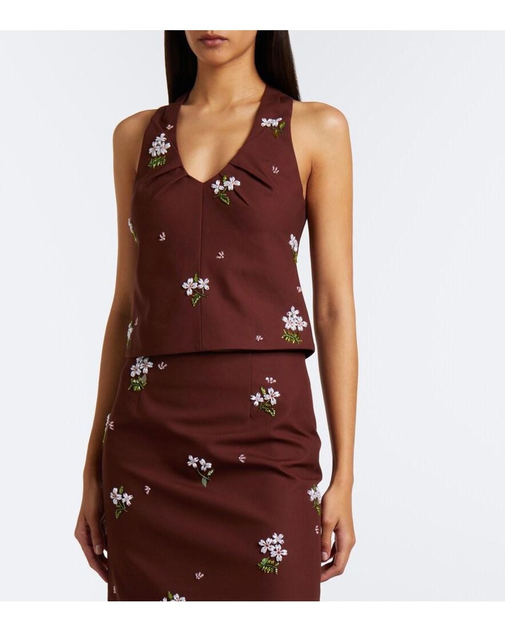 ShuShu/Tong Brown Embellished Halterneck Cotton Top