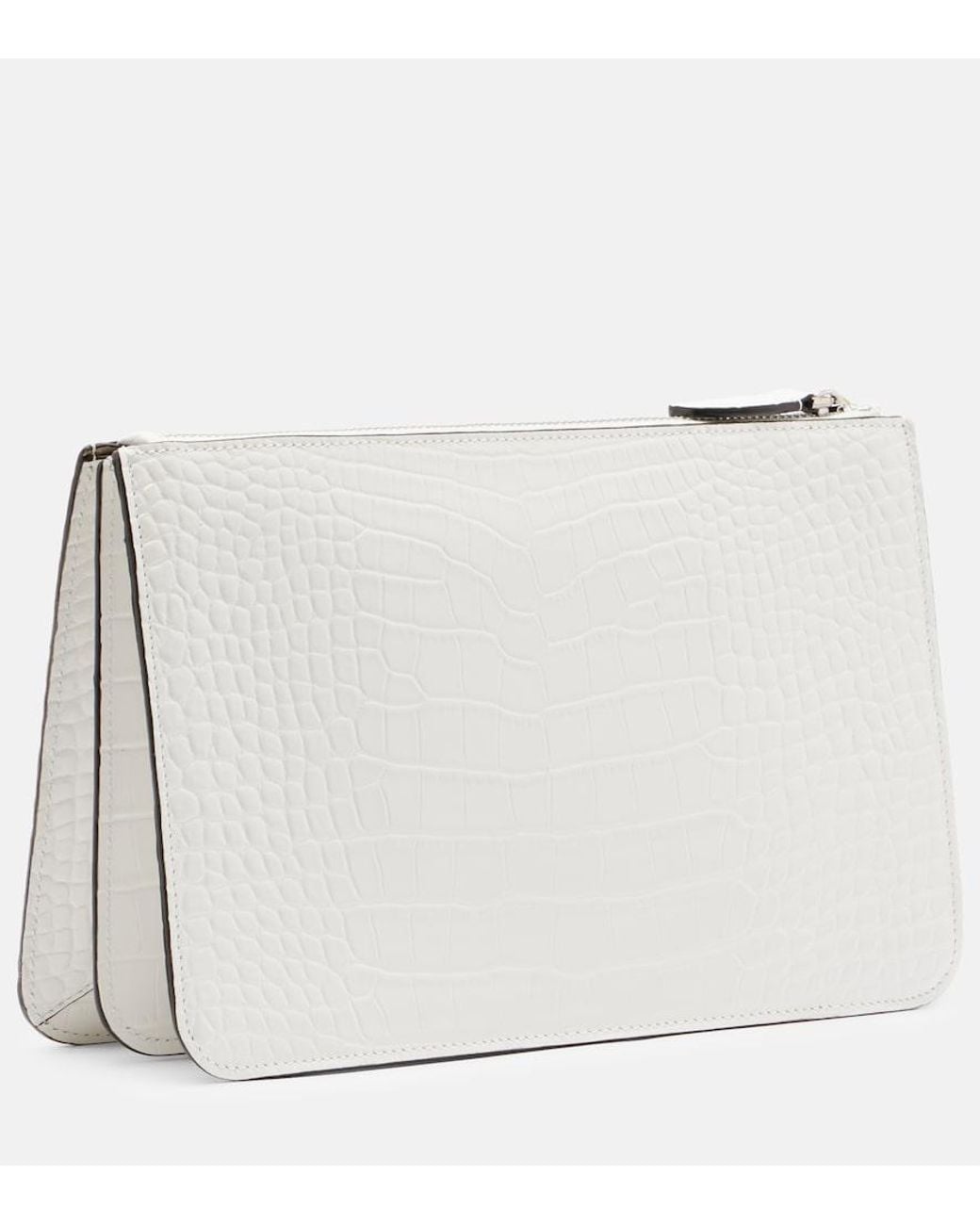 Totême White Threefold Croc-Effect Leather Clutch