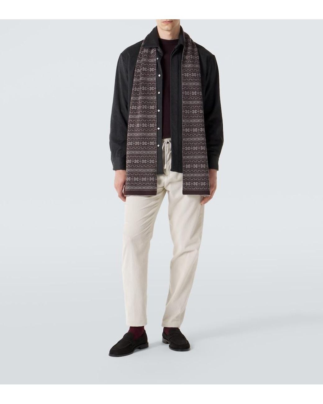 Eleventy Brown Fair Isle Intarsia Cashmere Scarf for men