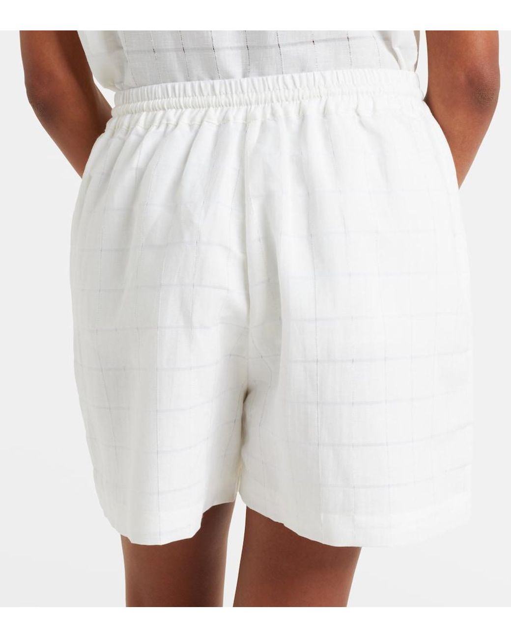 Asceno White Boston Checked Linen And Cotton Shorts