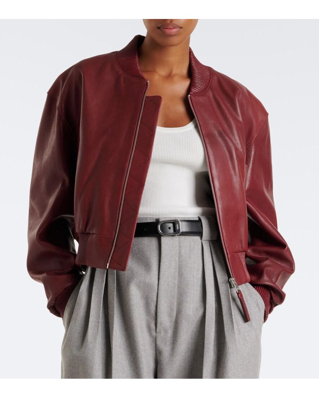 Arma Red Hannah Leather Bomber Jacket