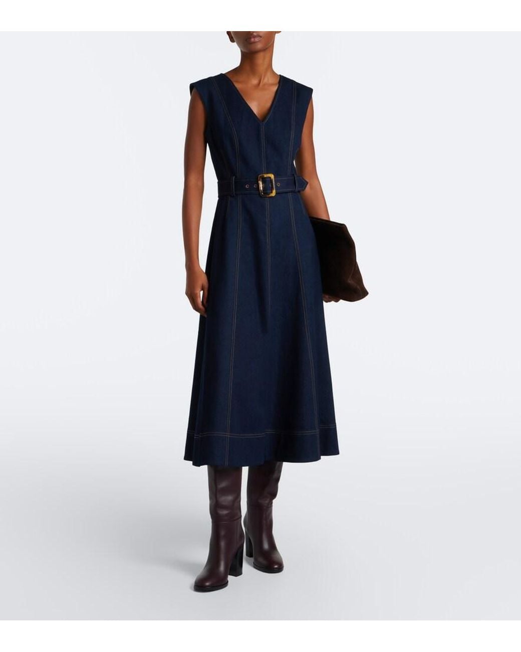 Veronica Beard Blue Cosette Belted Denim Midi Dress