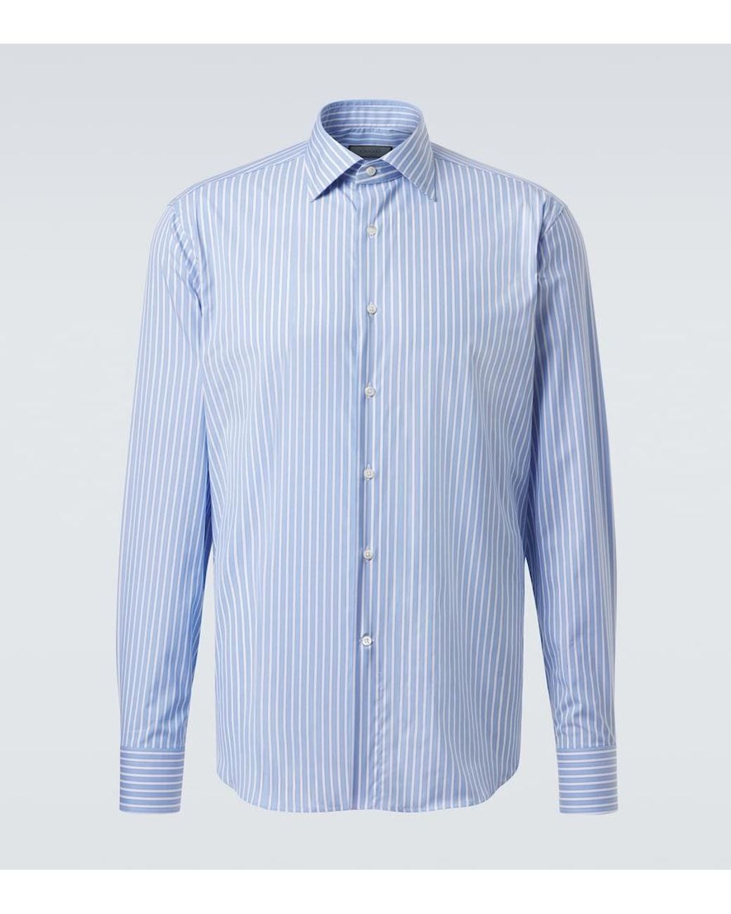 Canali Blue Striped Cotton Poplin Shirt for men