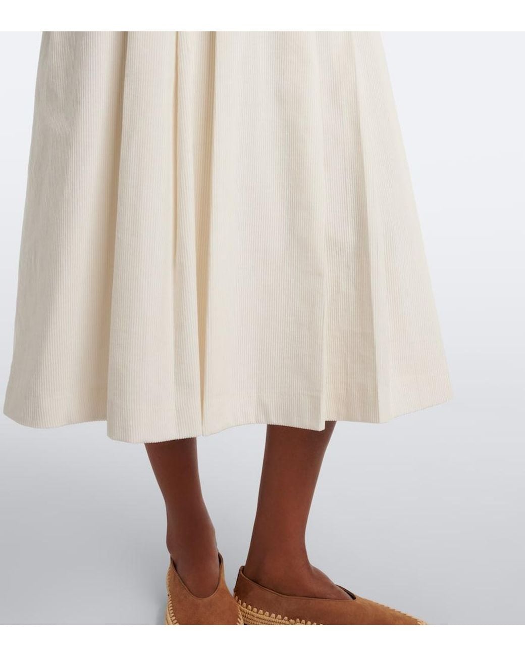 Gabriela Hearst White Wesley Pleated Cotton Corduroy Midi Skirt