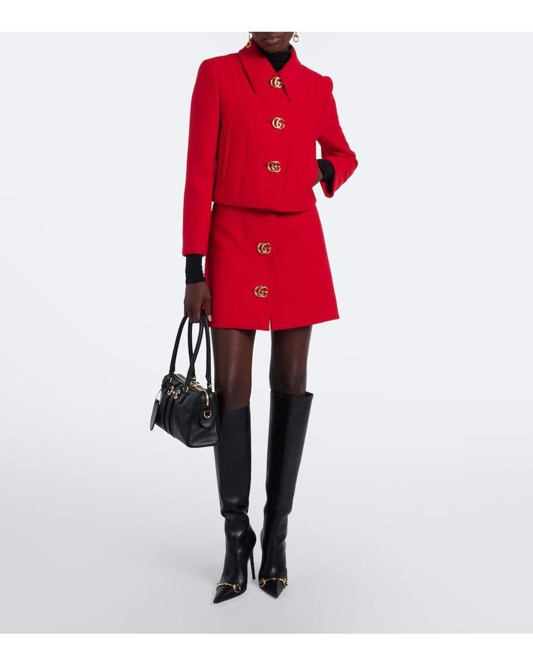Gucci Red Double G Cropped Wool Crepe Jacket