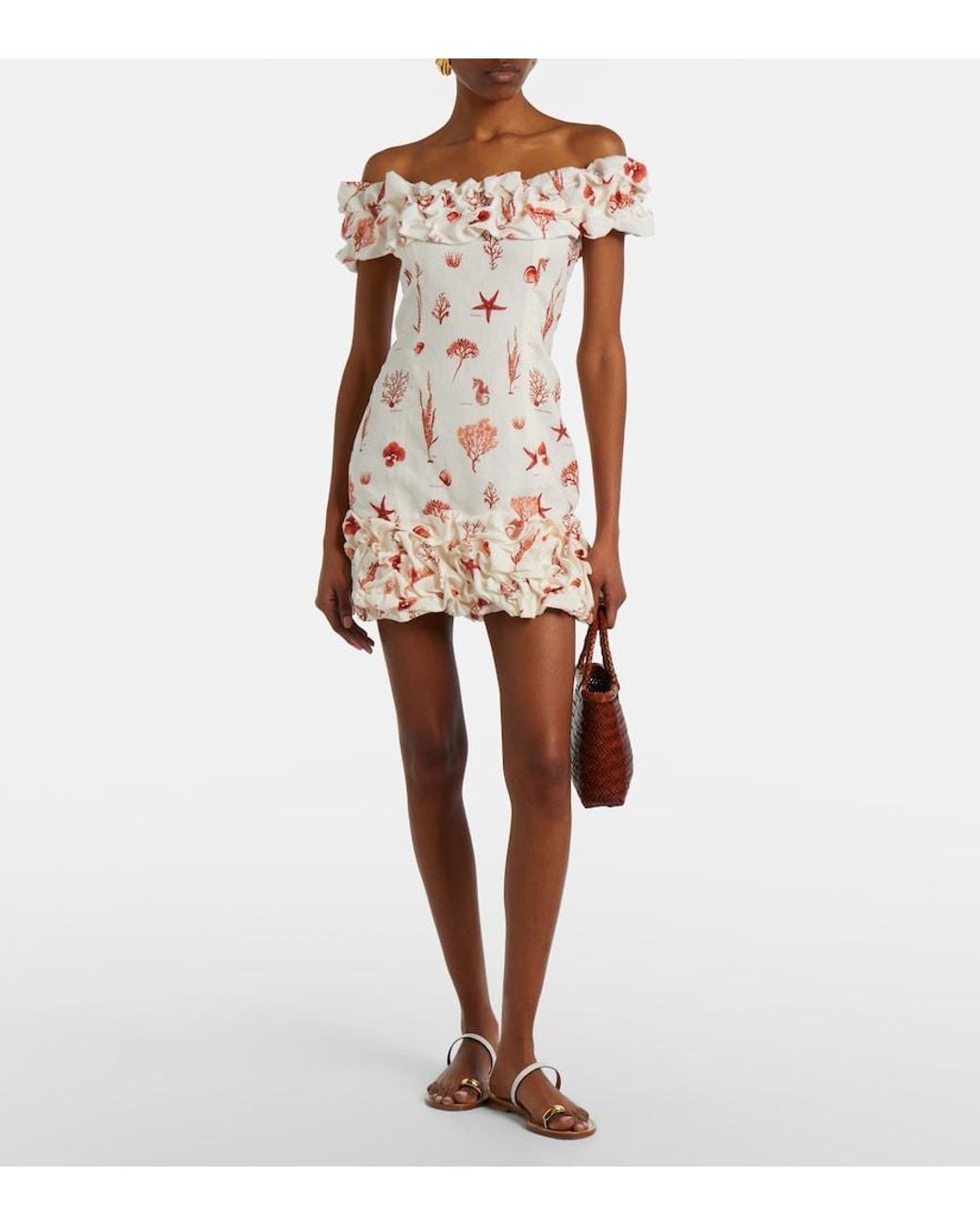 Agua Bendita Pink Jardin Printed Off-Shoulder Linen Minidress