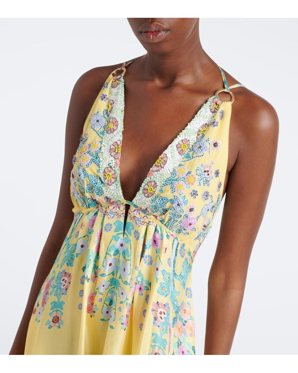 Camilla Metallic Sequined Floral Silk Maxi Dress