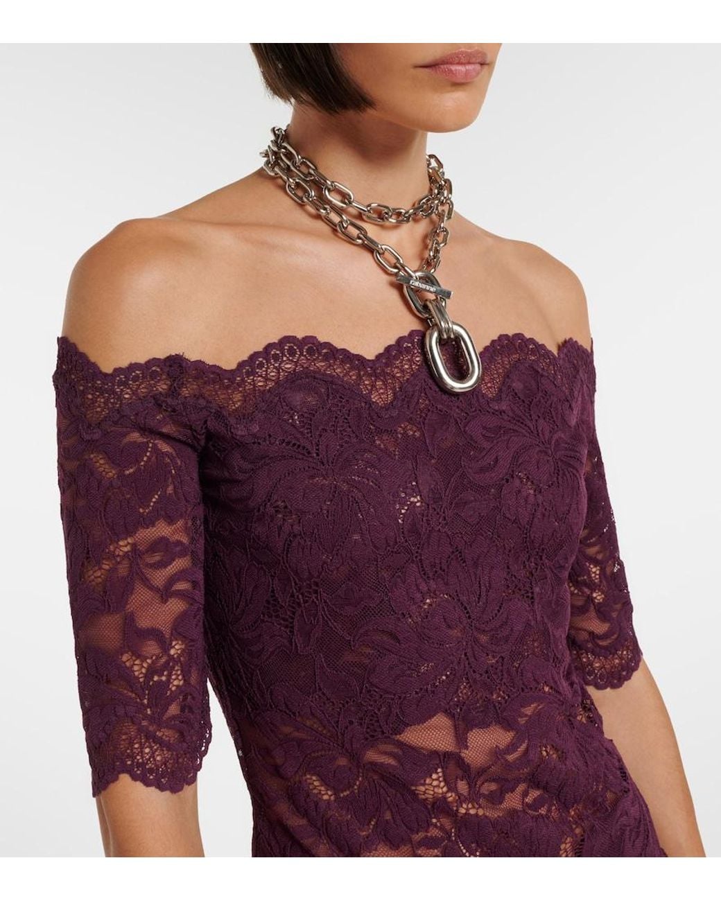 Rabanne Purple Off-Shoulder Lace Top