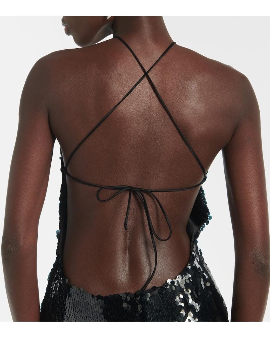 Magda Butrym Black Floral-Applique Sequined Minidress