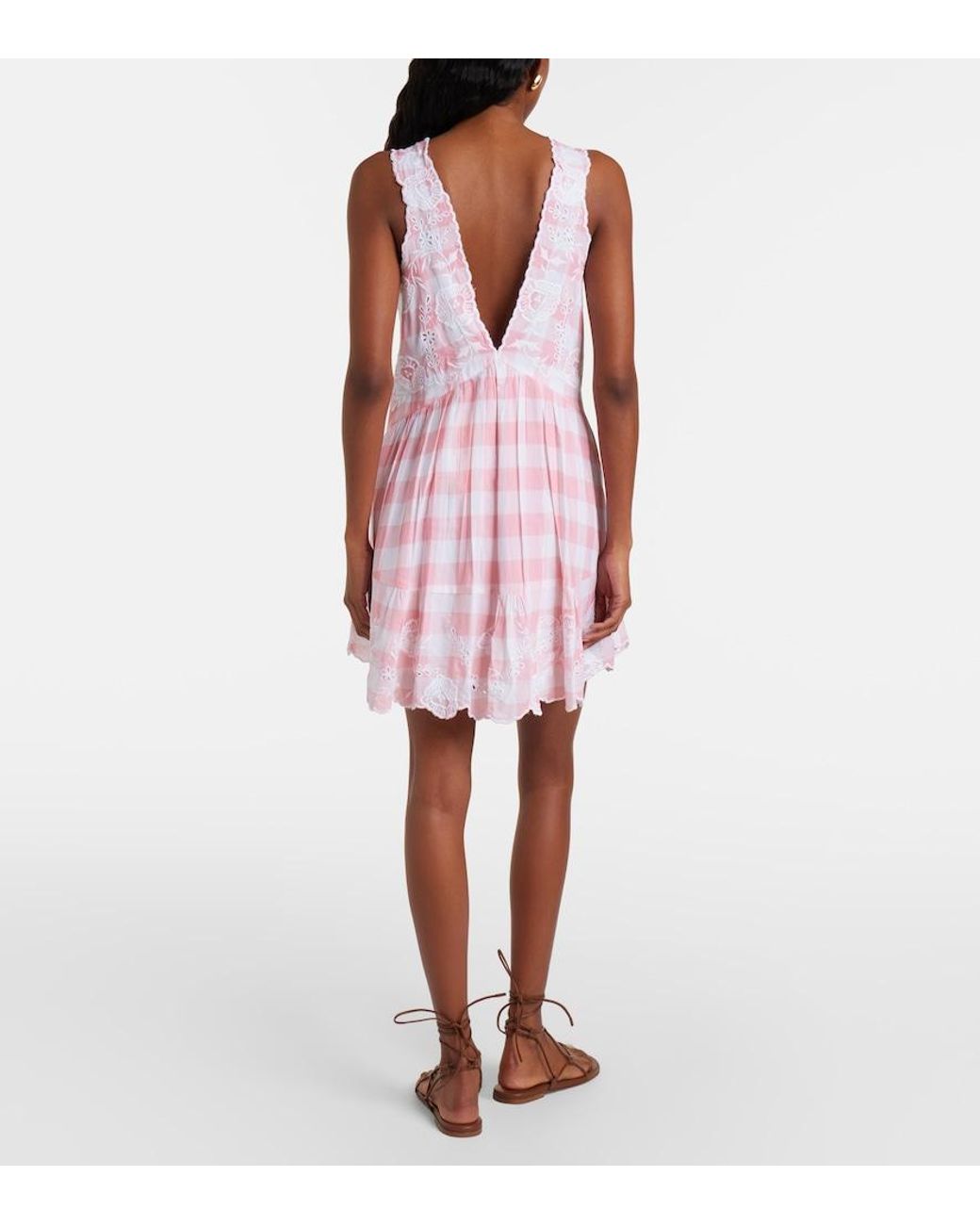Juliet Dunn Pink Broderie Anglaise Checked Cotton Poplin Minidress
