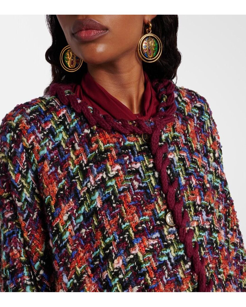 Etro Black Wool, Mohair, And Cotton-Blend Tweed Cape