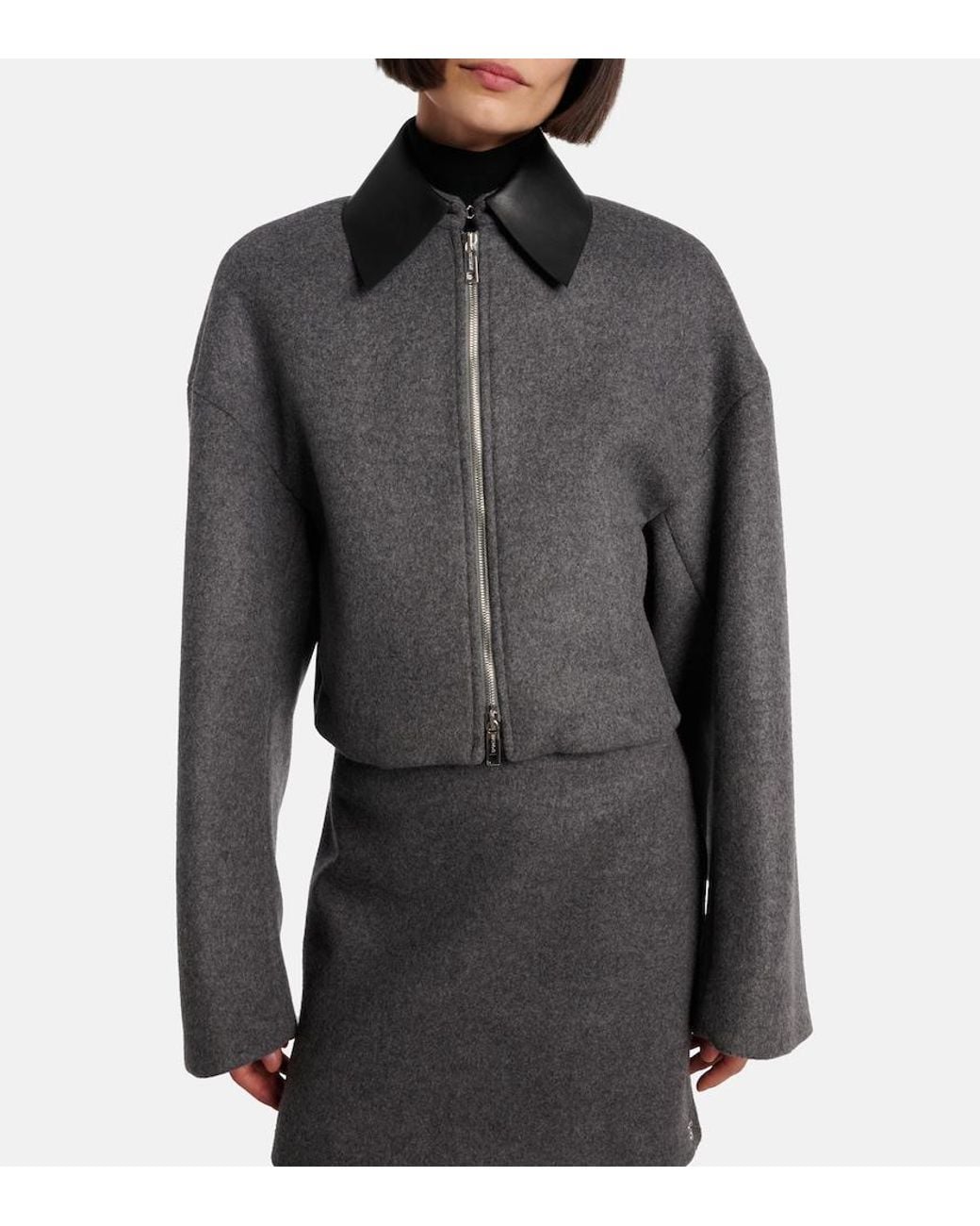Sportmax Gray Vacuo Cropped Virgin Wool Jacket