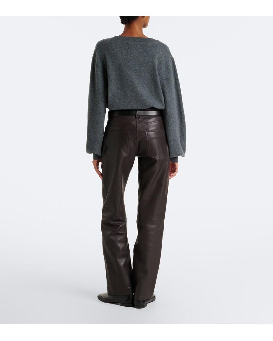 Arma Gray Jean Leather Straight Pants