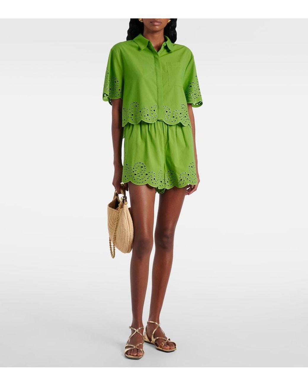 Jonathan Simkhai Green Amelie Broderie Anglaise Shorts