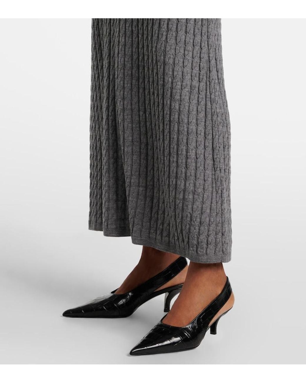 Totême Gray Cable-Knit Wool Sweater Dress