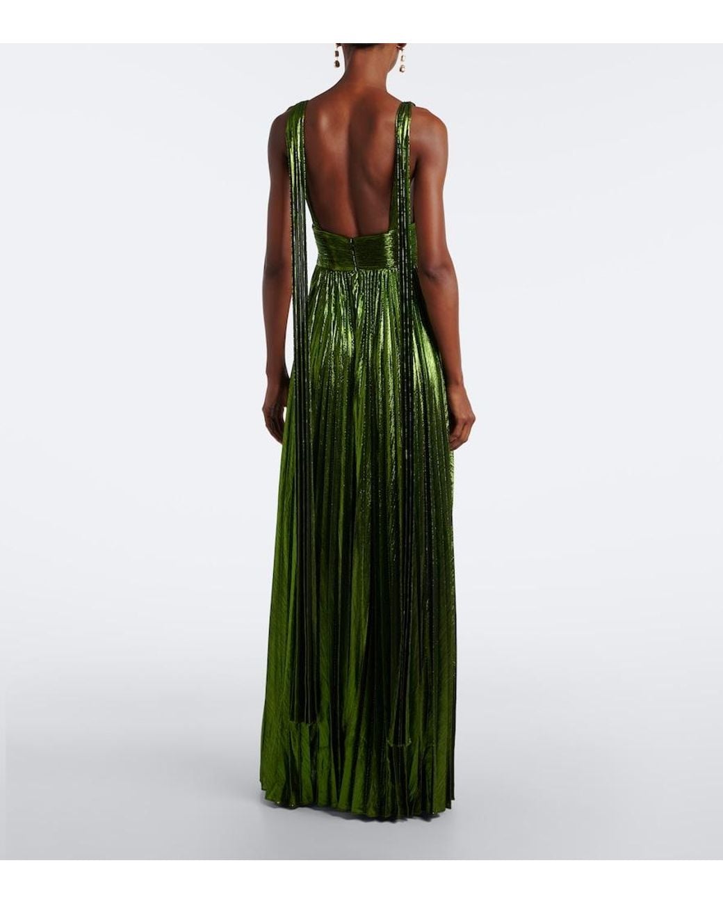 retroféte Green Perindo Plisse Lame Gown