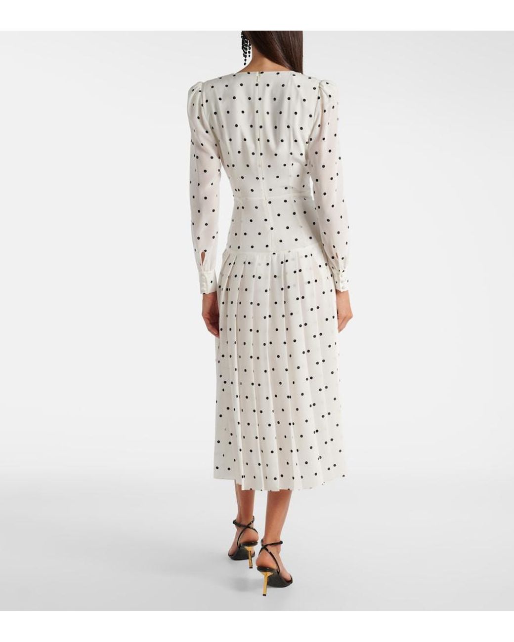 Alessandra Rich White Polka-Dot Silk Midi Dress