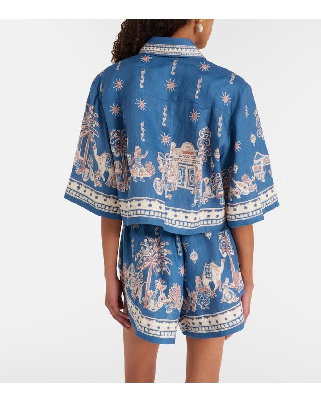 ALÉMAIS Blue Acacia Printed Cropped Linen Shirt