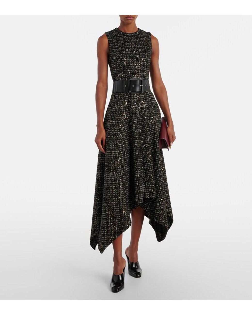 Safiyaa Black Okimi Sequined Tweed Midi Dress