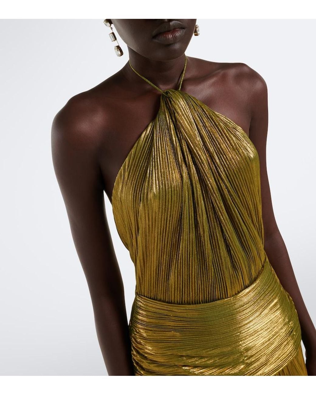 retroféte Green Thalia Plisse Halterneck Gown