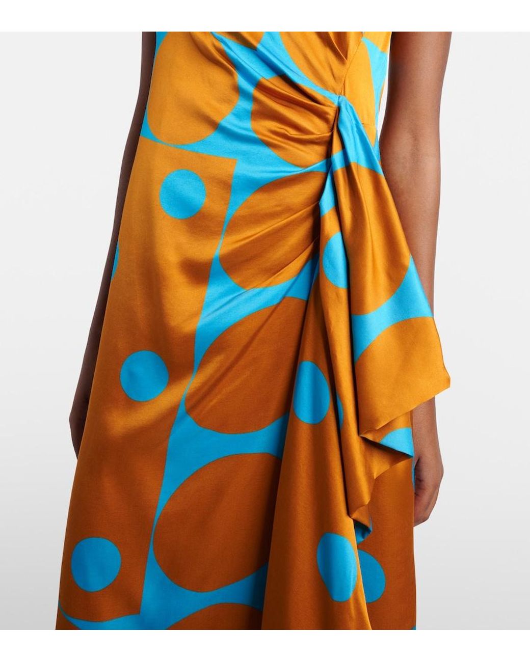Dries Van Noten Orange Draped Printed Satin Midi Dress