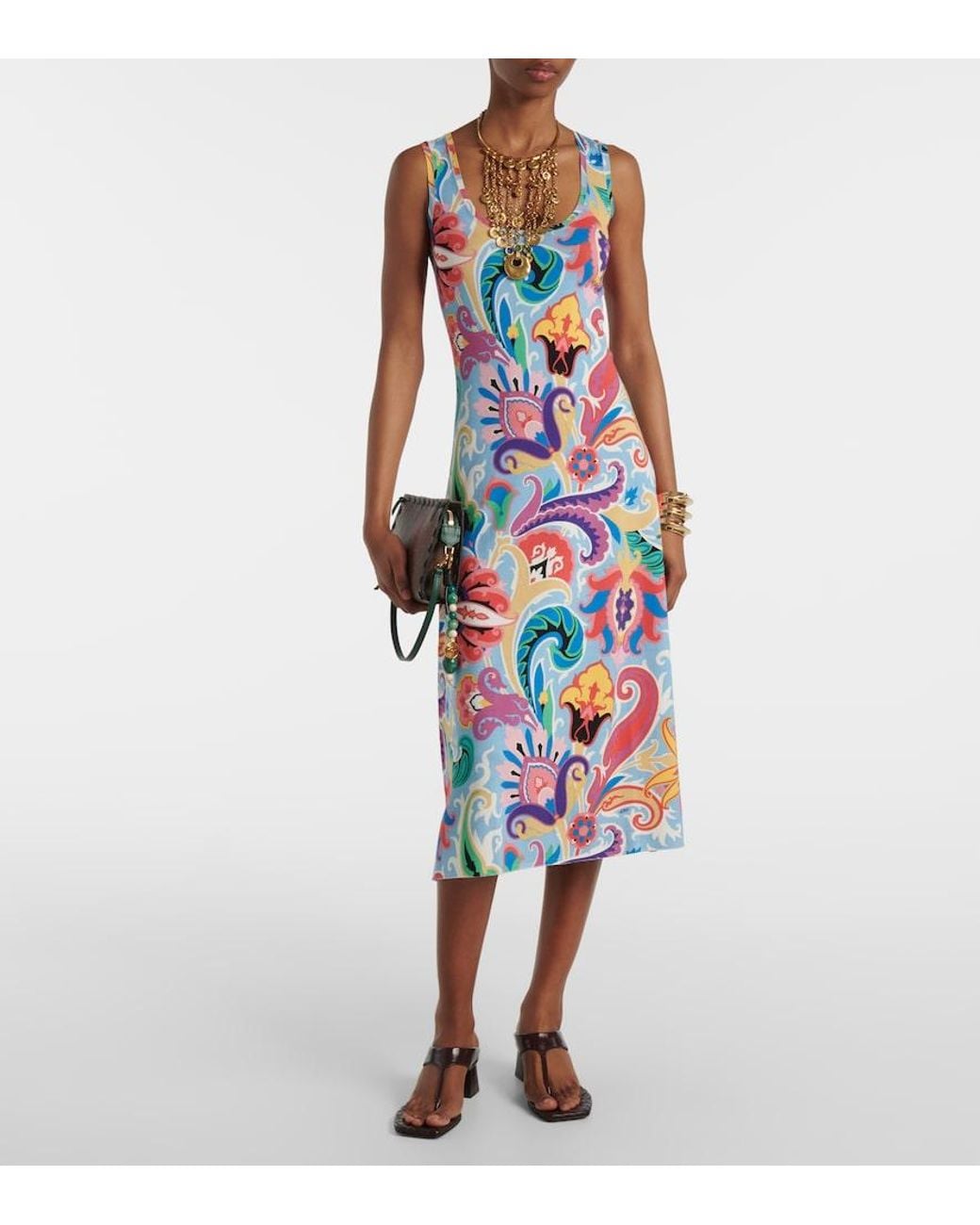 Etro White Paisley Silk-Blend Midi Dress